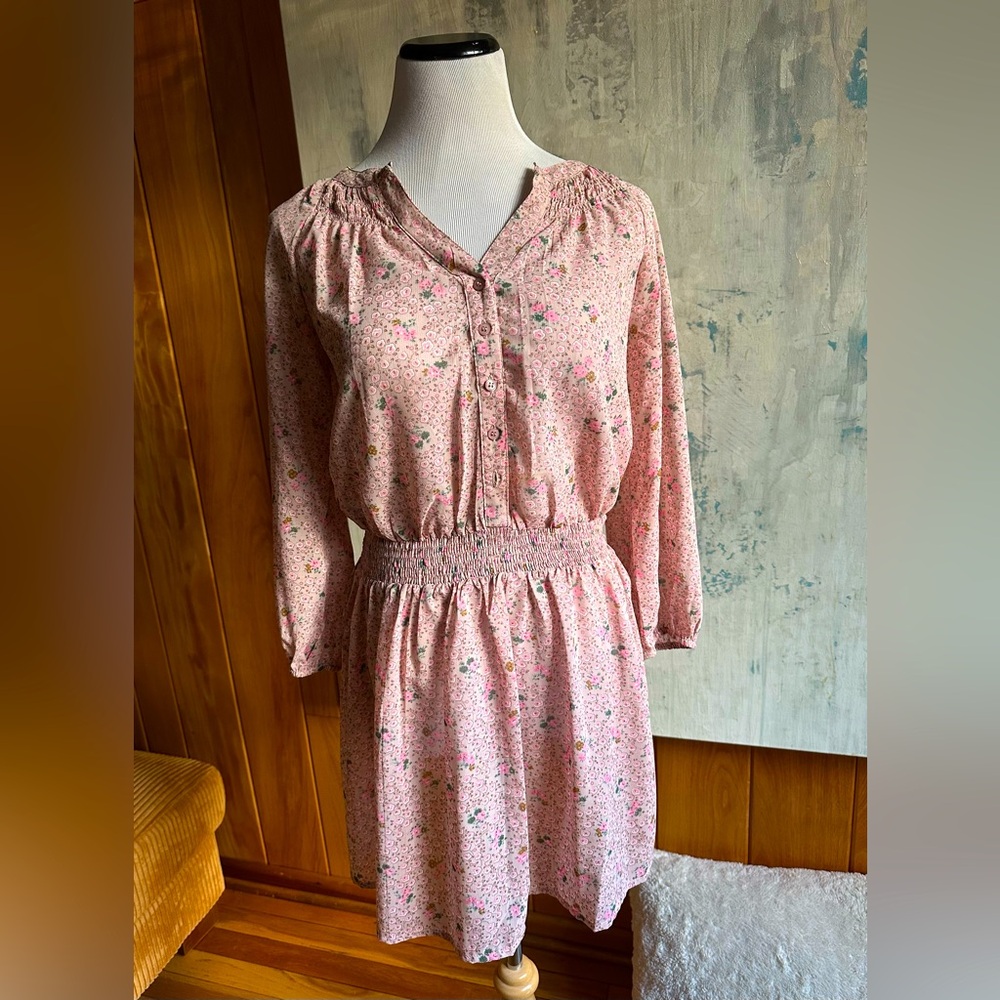 Delia’s Women’s Medium Pink & Cream 3/4 Sleeve Chiffon Floral Blouse / D…